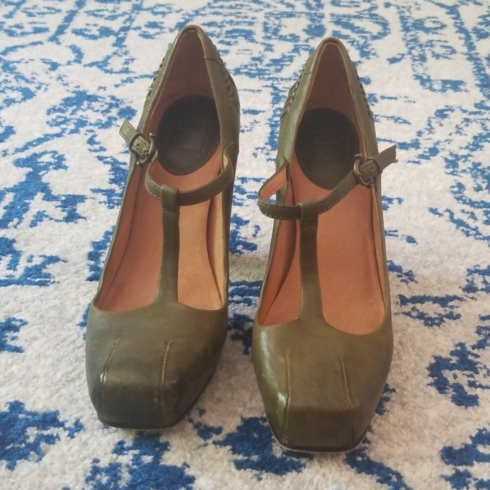 Olive green block heels